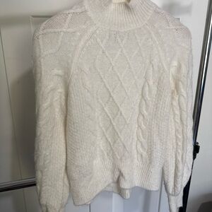 Abercrombie & Fitch Cable Knit Mock Neck Sweater XS Cream Ivory